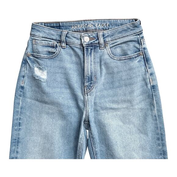 AMERICAN EAGLE Womens Size 0 Regular Ripped Destroyed High Rise Mom Blue Jeans - Picture 3 of 7